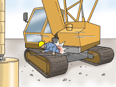 アースドリルによる杭孔掘削作業中、旋回したアースドリルとクローラの間に作業者がはさまれ死亡