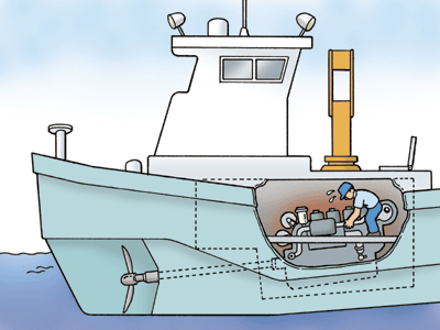航行中の漁船の機関室内において、ラジエーターに冷却水を補給する作業をしていた船長が熱中症にかかる