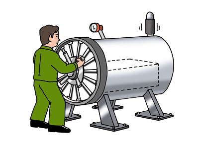 中古の第一種圧力容器を使用したところ、容器のふたが破壊して、容器内の熱水が水蒸気となって噴出し、被災