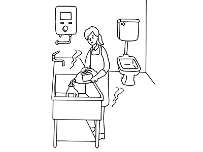 トイレの洗浄中、洗剤を別の洗剤の入っている容器に入れ、塩素が発生し、中毒