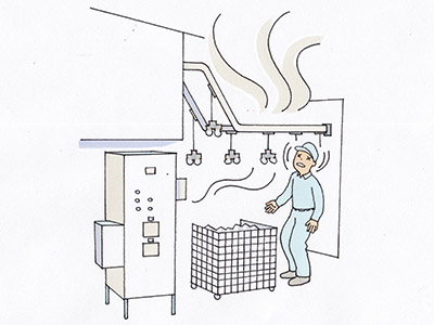 加温用ヒーターで洗浄槽が空焚きの状態となり、沈殿油、有機溶剤等が温められ、発生した蒸気を吸引し、急性薬物中毒を発症した