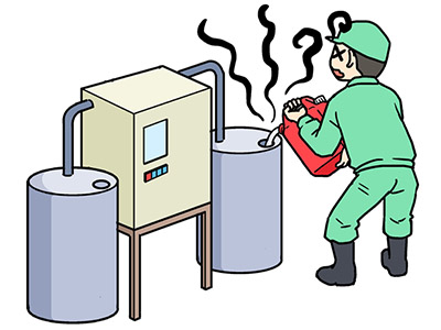 殺菌水生成装置の次亜塩素酸ナトリウムタンクへ塩酸を補充してしまい塩素ガス中毒