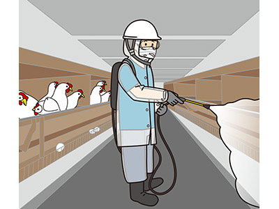 鶏舎内で殺虫剤の散布作業中、有機リン中毒となる