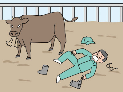 牛舎で飼育していた種雄牛に襲われて作業者が死亡した