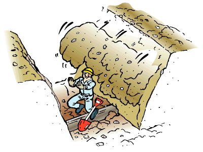 下水管布設のための溝掘削工事における土砂崩壊