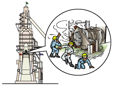 製鉄所高炉の計測装置のテスト中、炉内のCOガスが漏れ多数が中毒