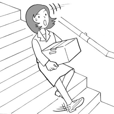 書類ダンボールを地下倉庫へ運ぶため階段を降りるとき、足が滑り転倒しそうになった