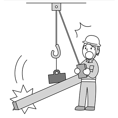鋼材の吊上げ作業において、吊上げた鋼材のバランスが悪く、マグネットから外れて落ちそうになった