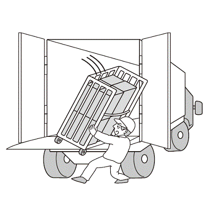 雑誌を積んだ台車をトラックの荷台から昇降装置に移動中、台車が落下して下敷きになりそうになった。