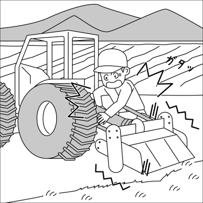 トラクターからロータリーを取り外す際、手が挟まれそうになった