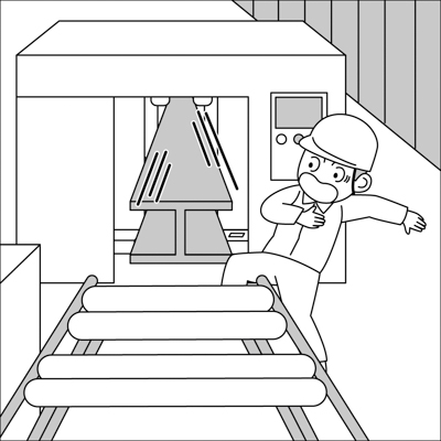 金属加工機械のそばを近道行動し、体が挟まれそうになったった